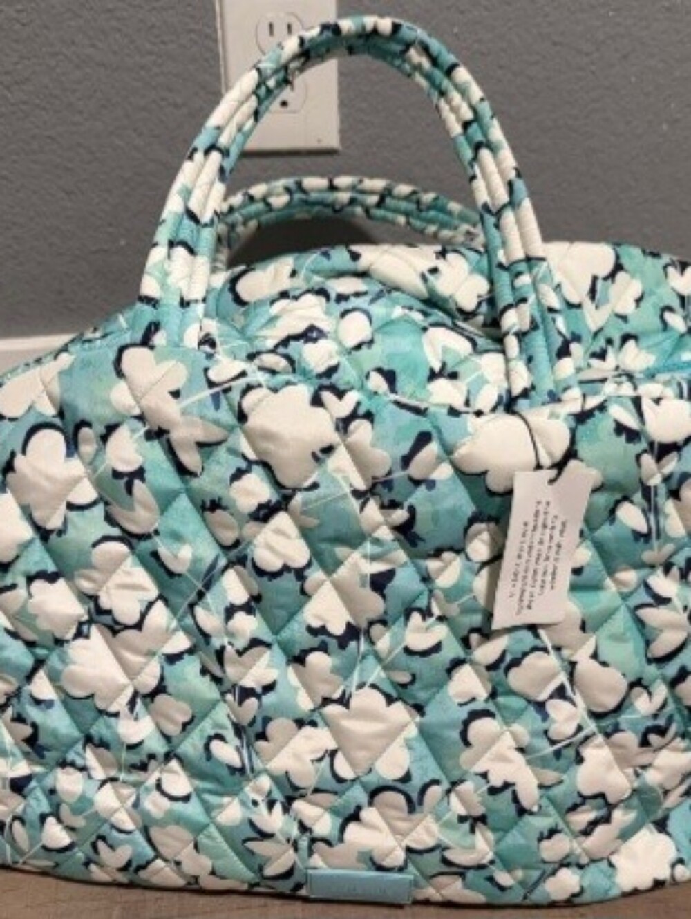 Vera Bradley Quilted Floral Duffle Bag in Aqua and Navy XL
